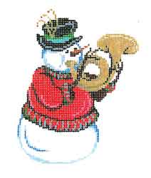 click here to view larger image of Snowman Playing a Brass Horn (hand painted canvases)