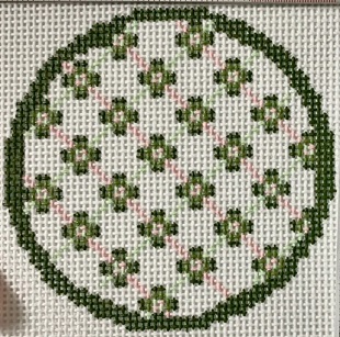 click here to view larger image of Floral Round Lattice/Green (hand painted canvases)
