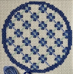 click here to view larger image of Floral Round Lattice/Blue (hand painted canvases)