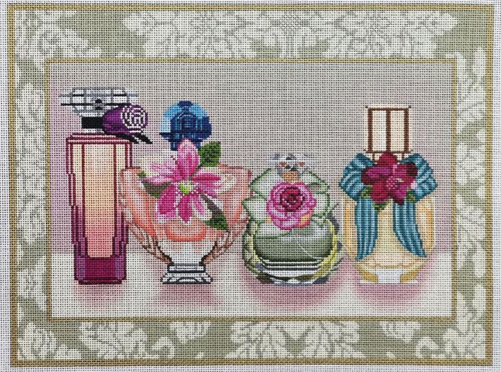 click here to view larger image of Pastel Perfume Bottles (hand painted canvases)