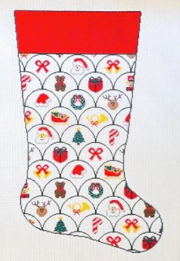 click here to view larger image of Holiday Stocking/Red Cuff (hand painted canvases)