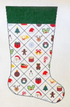 click here to view larger image of Holiday Stocking/Green Cuff (hand painted canvases)