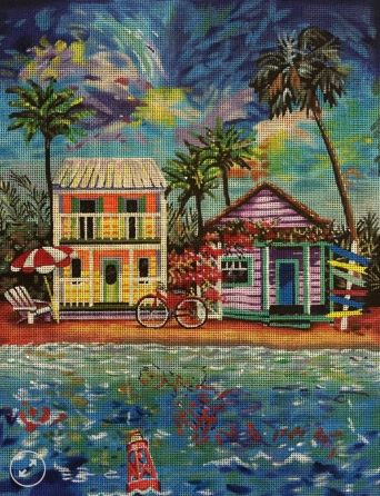 click here to view larger image of Beach Bungalows w/Bouy (hand painted canvases)