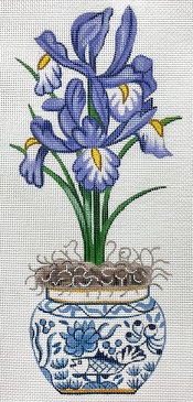 click here to view larger image of Purple Iris in Ginger Jar (hand painted canvases)