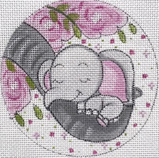 click here to view larger image of Baby Elephant w/Flowers Girl (hand painted canvases)