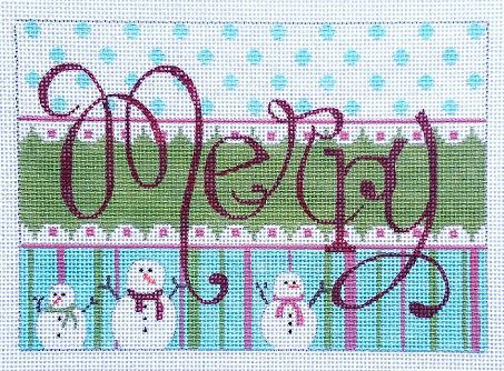 click here to view larger image of Merry Script w/Snowmen (hand painted canvases)