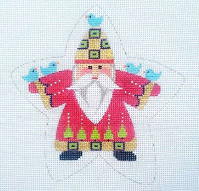 click here to view larger image of Santa w/Birds Star (hand painted canvases)