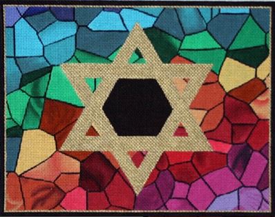 click here to view larger image of Jewel Tone Stained Glass Tallis Bag (hand painted canvases)