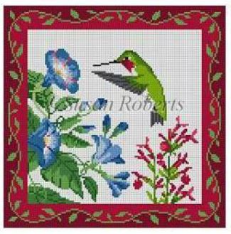 click here to view larger image of Hummingbirds at Morning Glories (hand painted canvases)