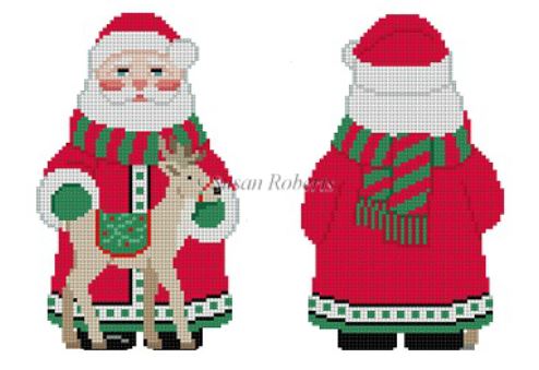click here to view larger image of Long Red Coat Santa and Reindeer  (hand painted canvases)