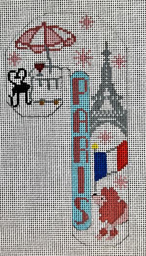 click here to view larger image of Travel Candy Cane - Paris (hand painted canvases)