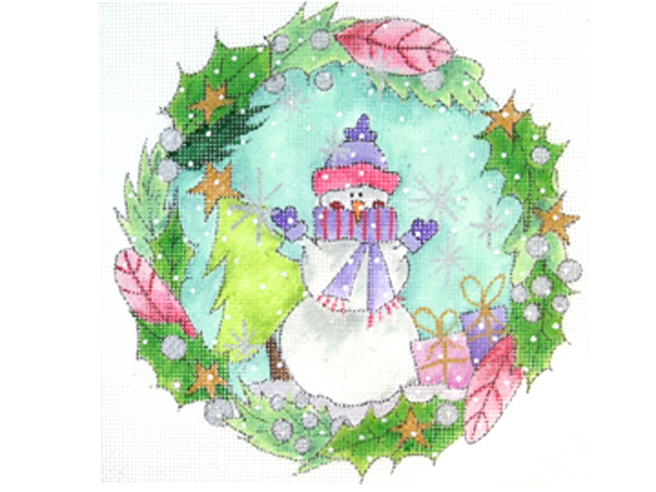 click here to view larger image of Snowman and Tree Wreath (hand painted canvases)