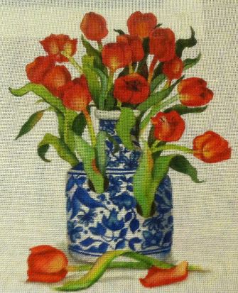 click here to view larger image of Blue Vase w/Tulips (hand painted canvases)