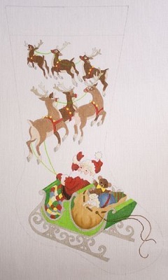 click here to view larger image of Reindeer Stocking (hand painted canvases)