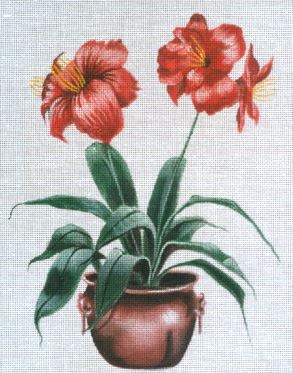 click here to view larger image of Amaryllis in Copper Pot (hand painted canvases)