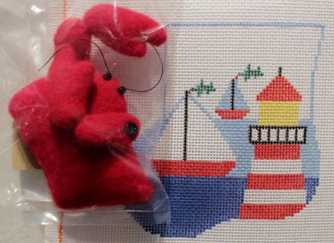 click here to view larger image of Red/White Lighthouse w/Crab Mini Sock (hand painted canvases)