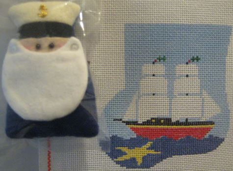 click here to view larger image of Schooner w/Sea Captain Mini Sock (hand painted canvases)
