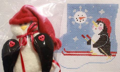 click here to view larger image of Skiing Penguin w/Penguin Mini Sock (hand painted canvases)