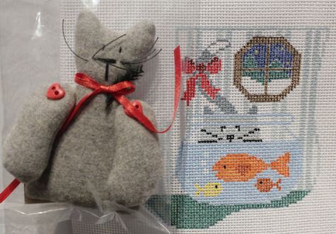 click here to view larger image of Fishbowl Kitty w/Gray Kitty Mini Sock (hand painted canvases)