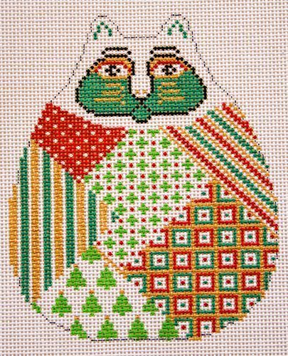 click here to view larger image of Christmas Patchwork Cat (hand painted canvases)