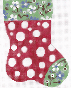 click here to view larger image of Floral Cuff in Red Mini Stocking  (hand painted canvases)