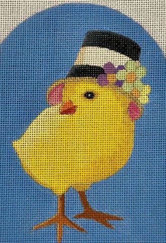 click here to view larger image of Easter Chick w/Stripe Hat and Flowers (hand painted canvases)
