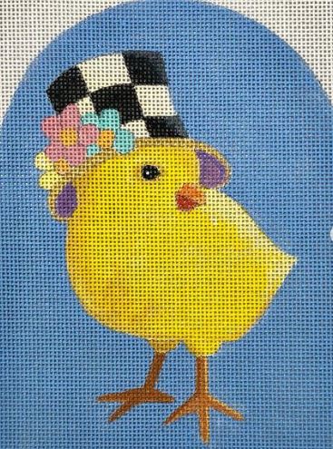 click here to view larger image of Easter Chick w/Checkered Hat and Flowers (hand painted canvases)