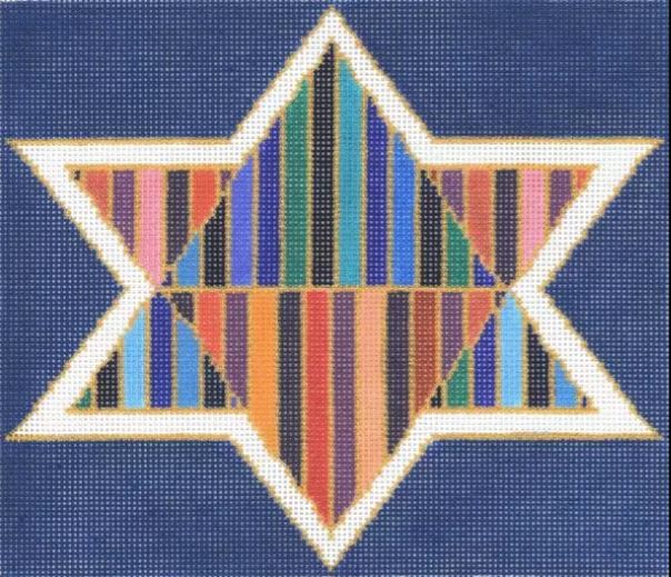 click here to view larger image of Striped Triangles Star Tallis   (hand painted canvases)