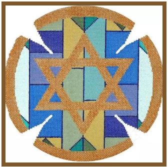 click here to view larger image of Geometric Blue/Green Yarmulke  (hand painted canvases)