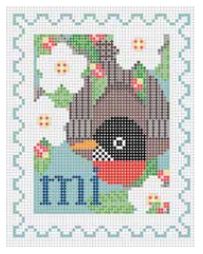 click here to view larger image of Stamp - Michigan State Bird & Flower (hand painted canvases)
