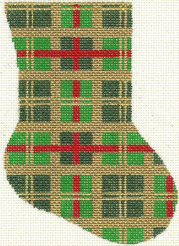 click here to view larger image of Christmas Plaid Minisock (hand painted canvases)