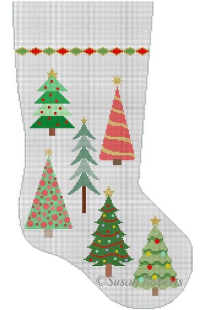 click here to view larger image of Christmas Trees Stocking (hand painted canvases)