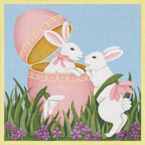click here to view larger image of Bunnies w/Easter Egg (hand painted canvases)