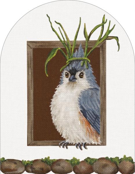 click here to view larger image of Grass Party Window/Titmouse (hand painted canvases)
