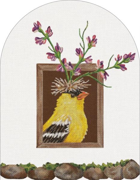 click here to view larger image of Flower Party Window/Yellow Bird (hand painted canvases)