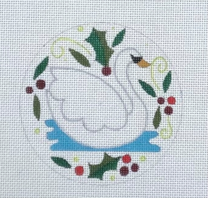click here to view larger image of Swan Round Ornament (hand painted canvases)