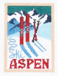 click here to view larger image of Vintage Ski Postcard - Aspen (hand painted canvases)