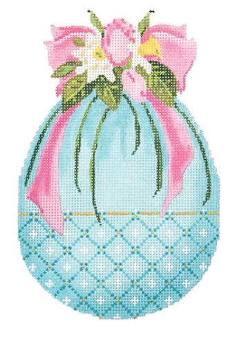 click here to view larger image of Turquoise Egg w/Tulips and Pink Ribbon (hand painted canvases)