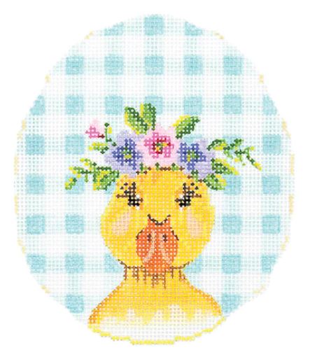 click here to view larger image of Duckie w/Flower Crown on Aqua Gingham (hand painted canvases)