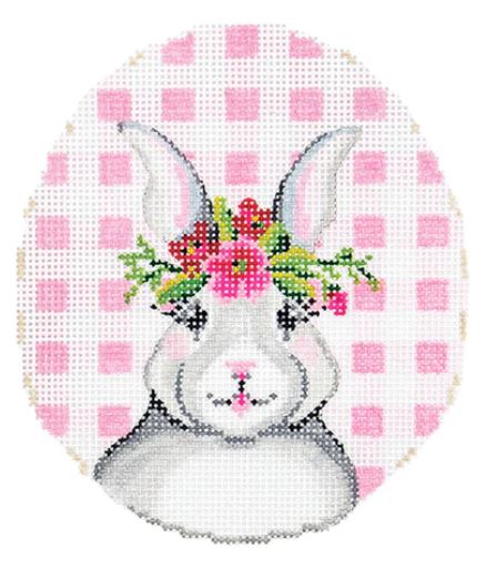 click here to view larger image of Bunny w/Tulip on Pink Gingham (hand painted canvases)