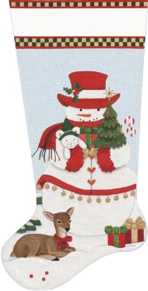 click here to view larger image of Xmas Tree Snowman Stocking (hand painted canvases)