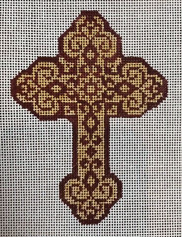 click here to view larger image of Gold and Maroon Cross (hand painted canvases)