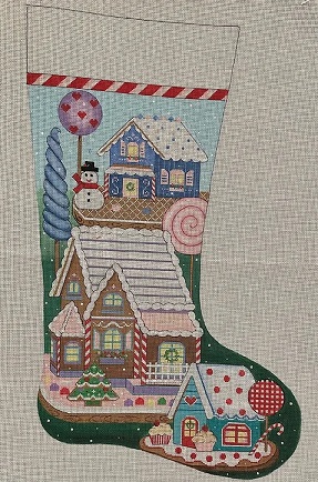click here to view larger image of Gingerbread Village Stocking (hand painted canvases)