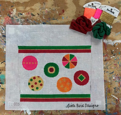 click here to view larger image of Stocking Cuff - Multicolored Baubles (hand painted canvases)