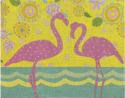 click here to view larger image of Sunny Flamingos (hand painted canvases)