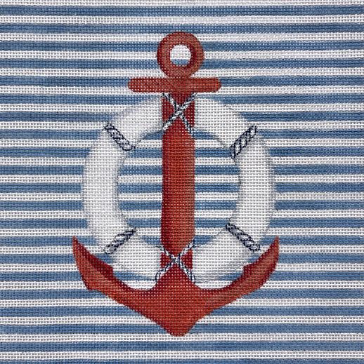 click here to view larger image of Anchor on Blue Stripes (hand painted canvases)