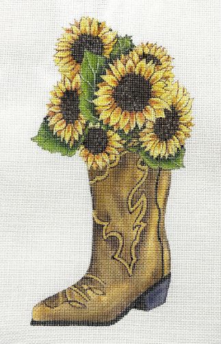 click here to view larger image of Sunflowers in Cowboy Boot (hand painted canvases)