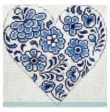 click here to view larger image of Blue and White Foral Heart (hand painted canvases)