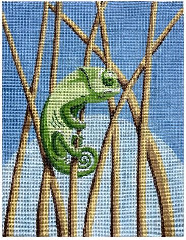 click here to view larger image of Chameleon on Reeds (hand painted canvases)