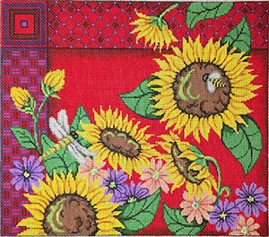click here to view larger image of Sunflower on Red w/Pattern Border (hand painted canvases)